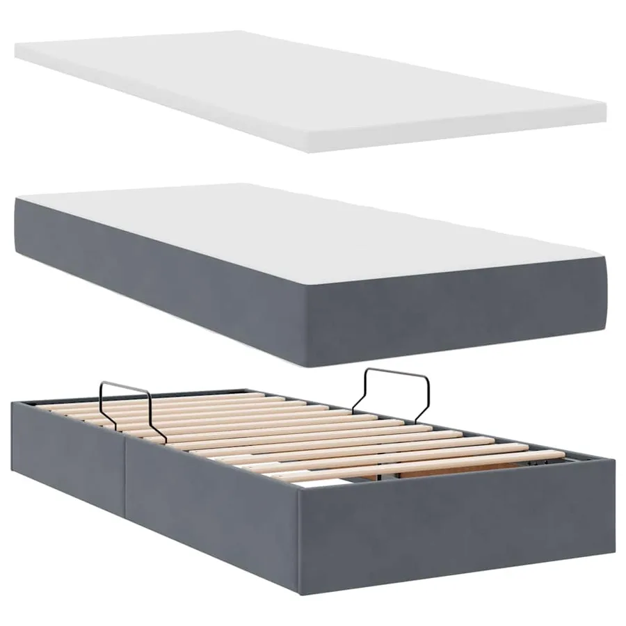 Lit de rangement LED avec matelas Gris foncé 100 x 200 cm - 9