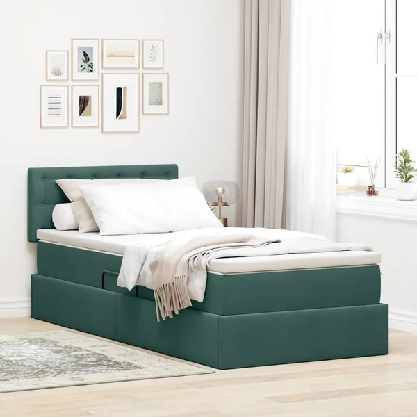 Lit de rangement LED avec matelas Vert foncé 100 x 200 cm
