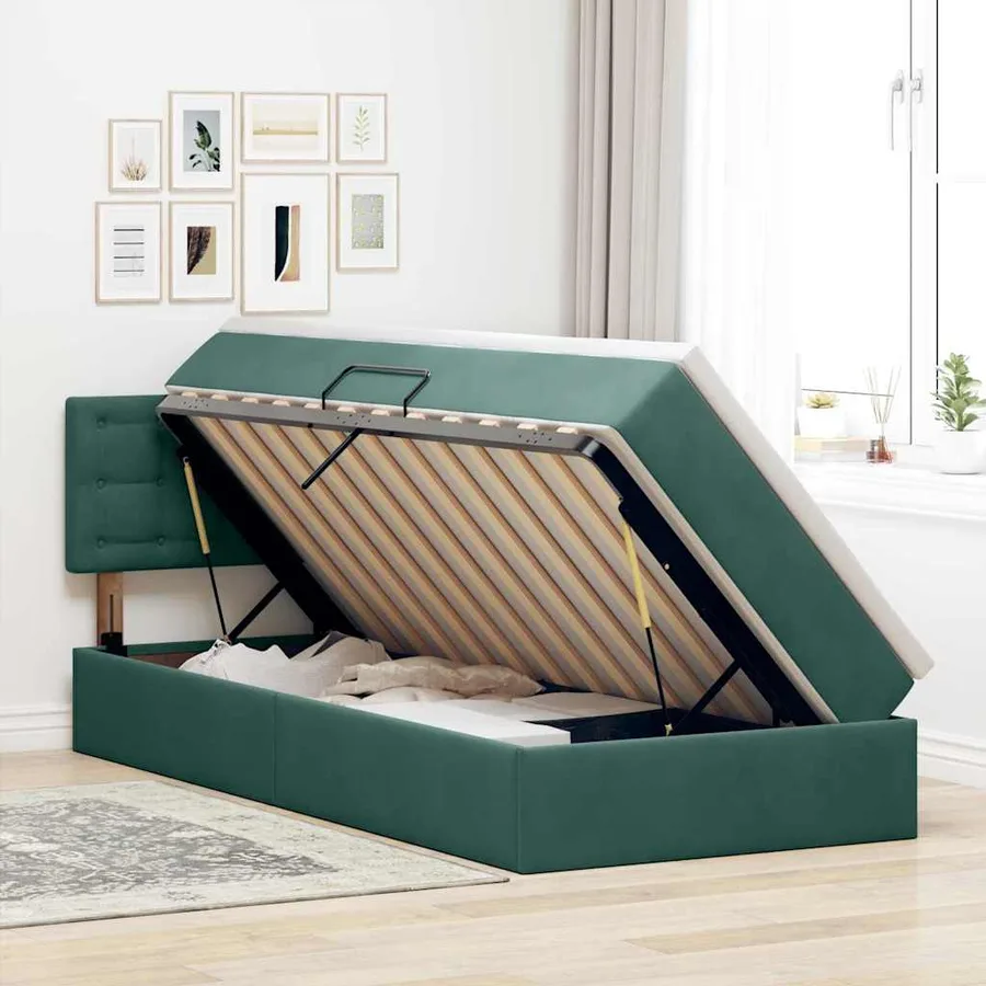 Lit de rangement LED avec matelas Vert foncé 100 x 200 cm - 4