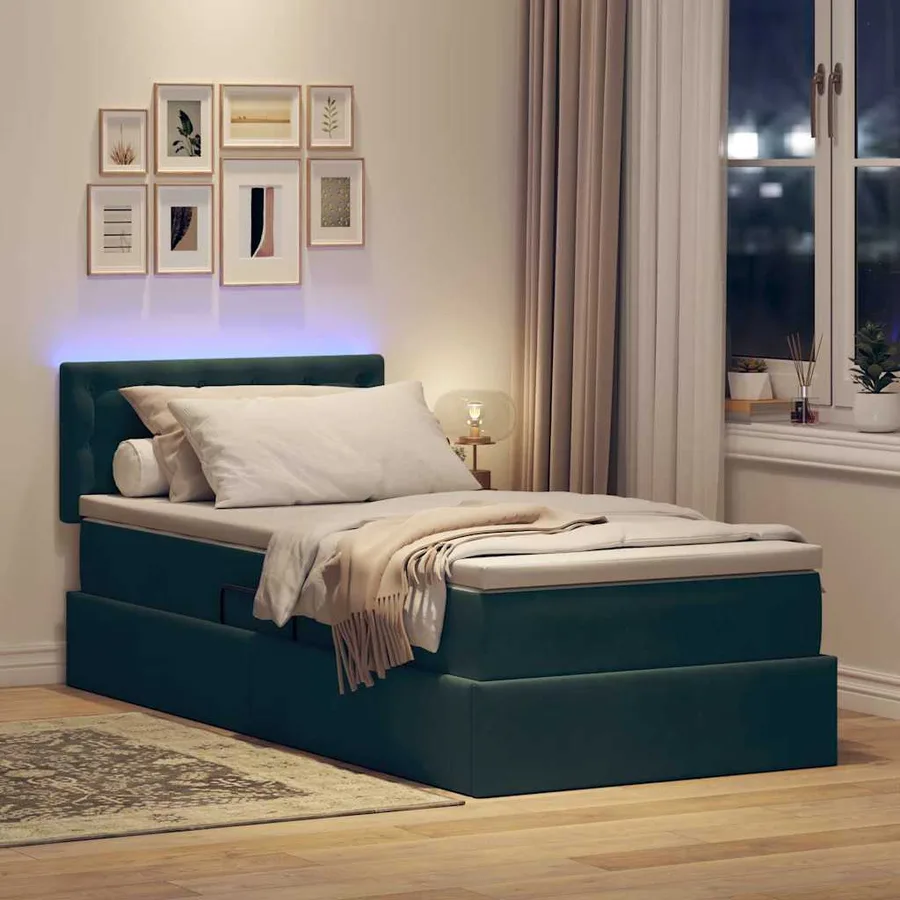 Lit de rangement LED avec matelas Vert foncé 100 x 200 cm - 5
