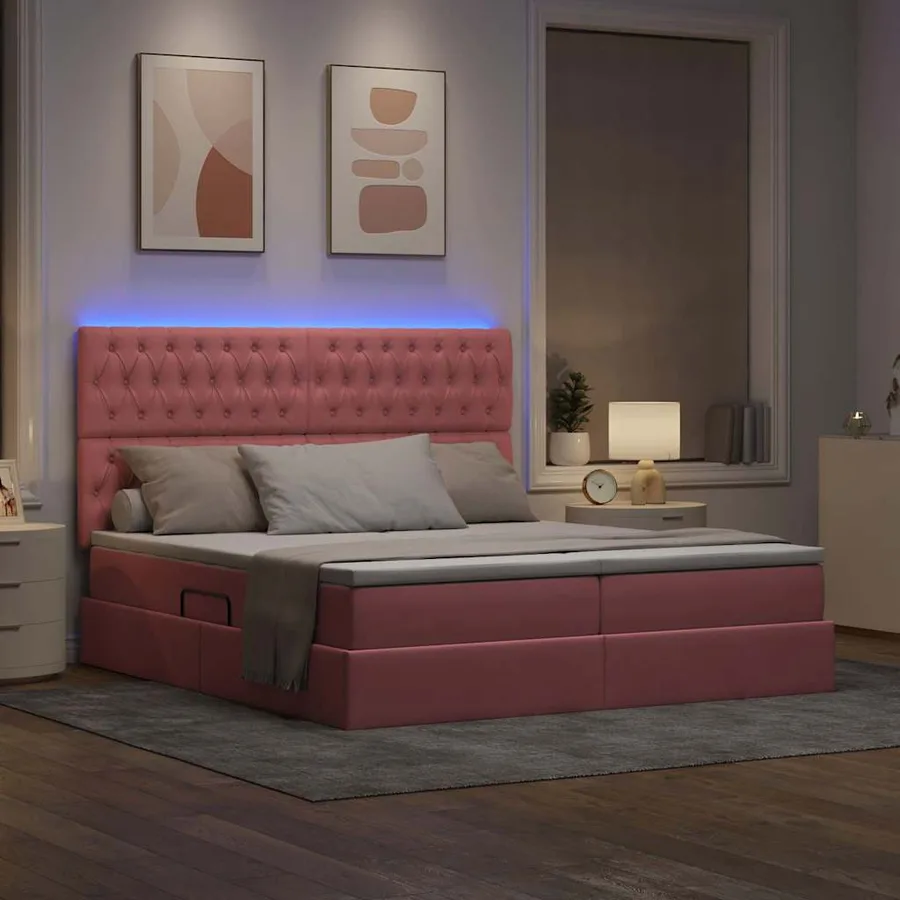 Lit de rangement LED avec matelas Rose 200 x 200 cm Velours - 5