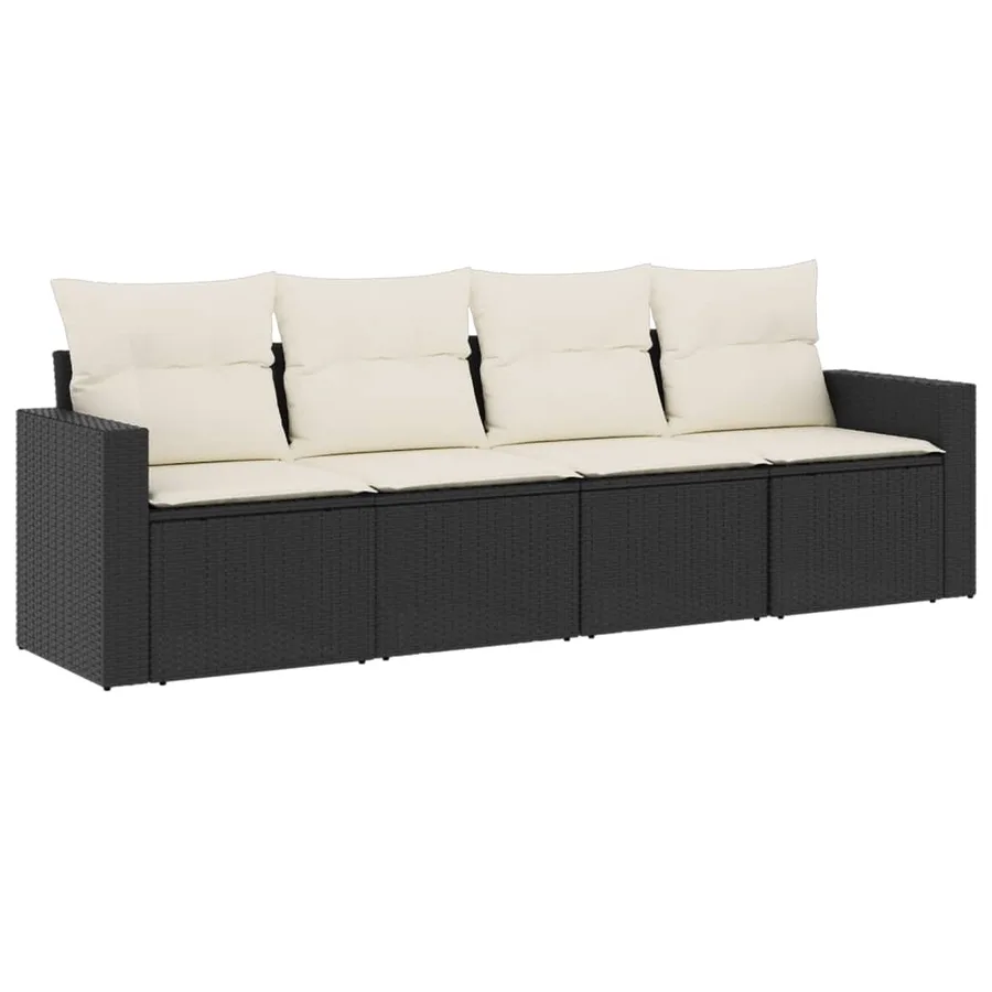 Salon de jardin 4 pcs avec coussins noir résine tressée - 2