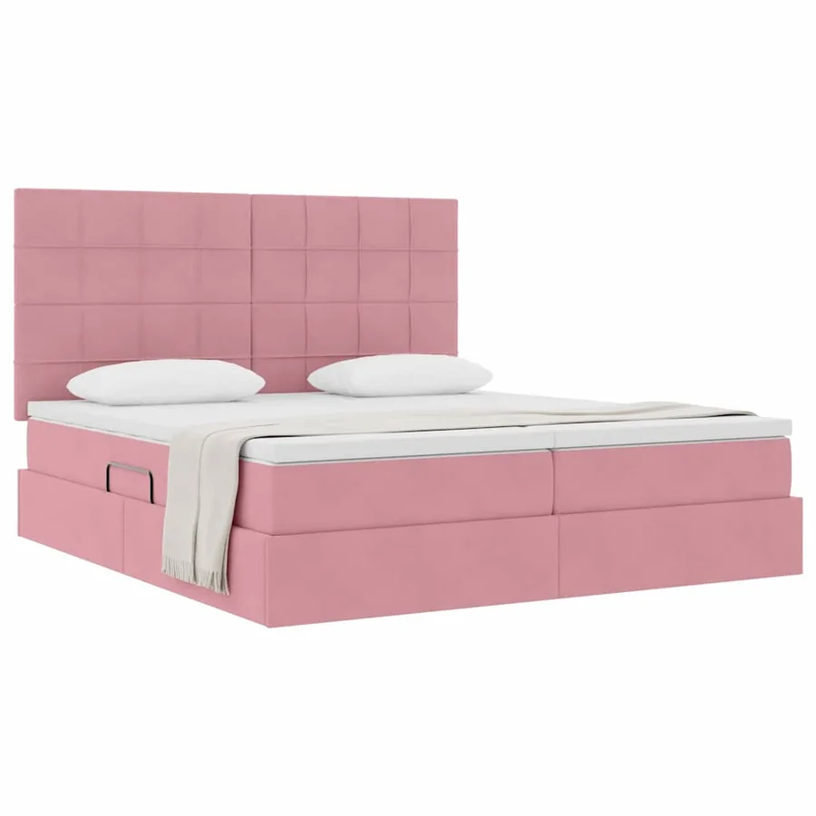 Lit de Rangement avec tête de lit Rose 200 x 200 cm Velours - 3