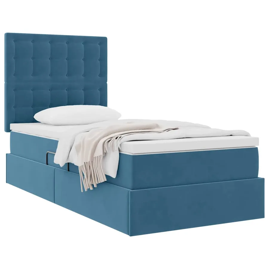 Lit avec rangement et matelas Bleu foncé 100 x 200 cm Velours - 3