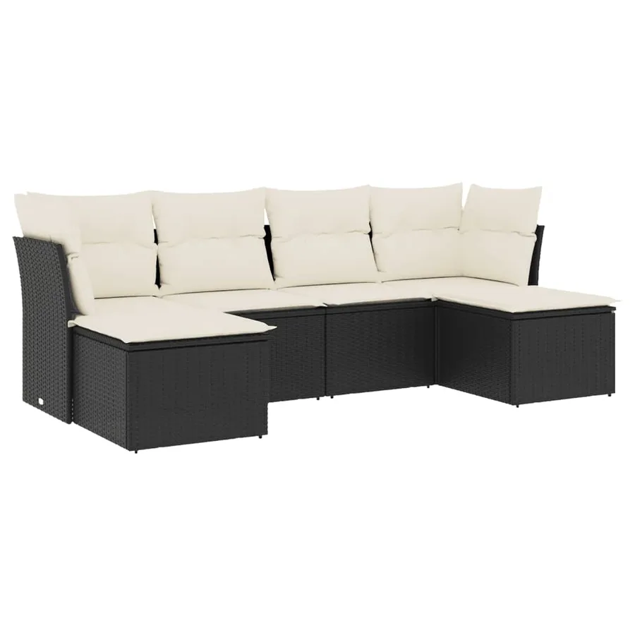 Salon de jardin 6 pcs avec coussins noir résine tressée - 2