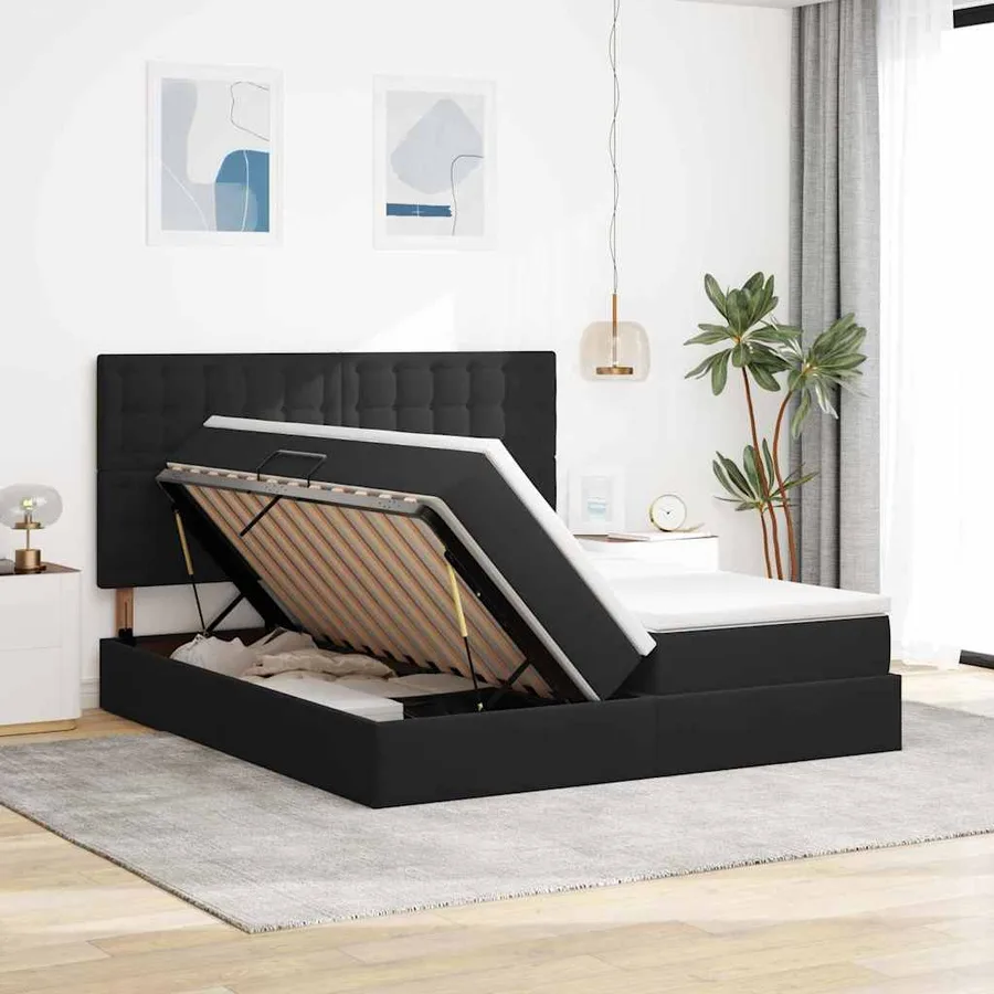 Lit de Rangement avec tête de lit Noir 200 x 200 cm Velours - 4