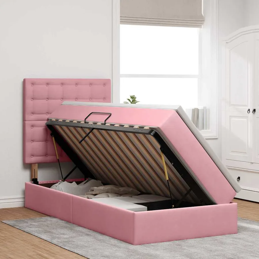 Lit de rangement LED avec matelas Rose 90 x 200 cm Velours - 4