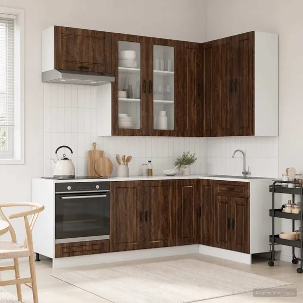 Unité de cuisine PORTO 8 pcs Chêne brun Bois d'ingénierie
