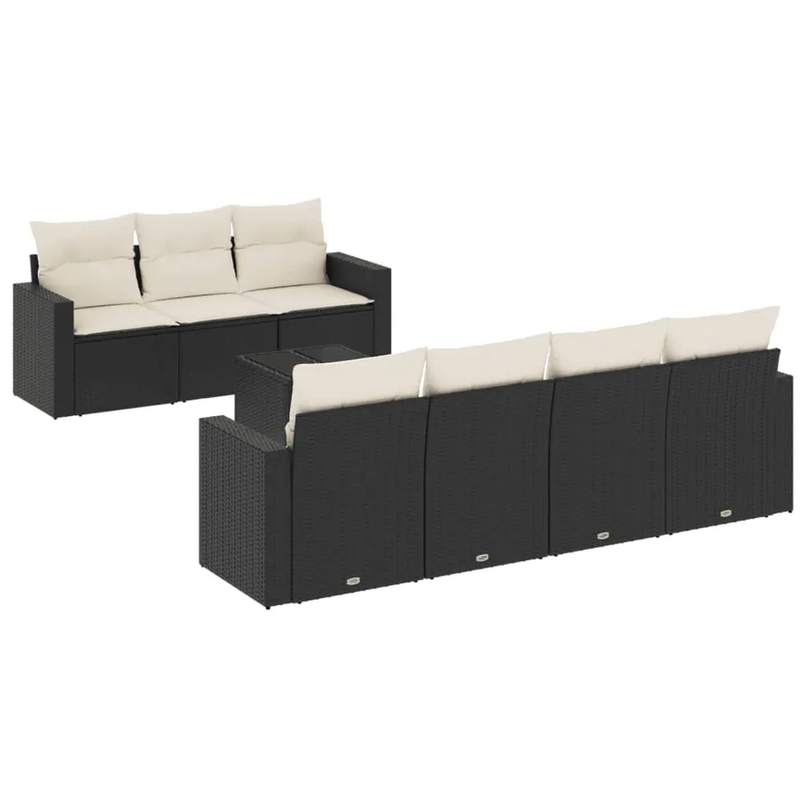 Salon de jardin 8 pcs avec coussins noir résine tressée - 2