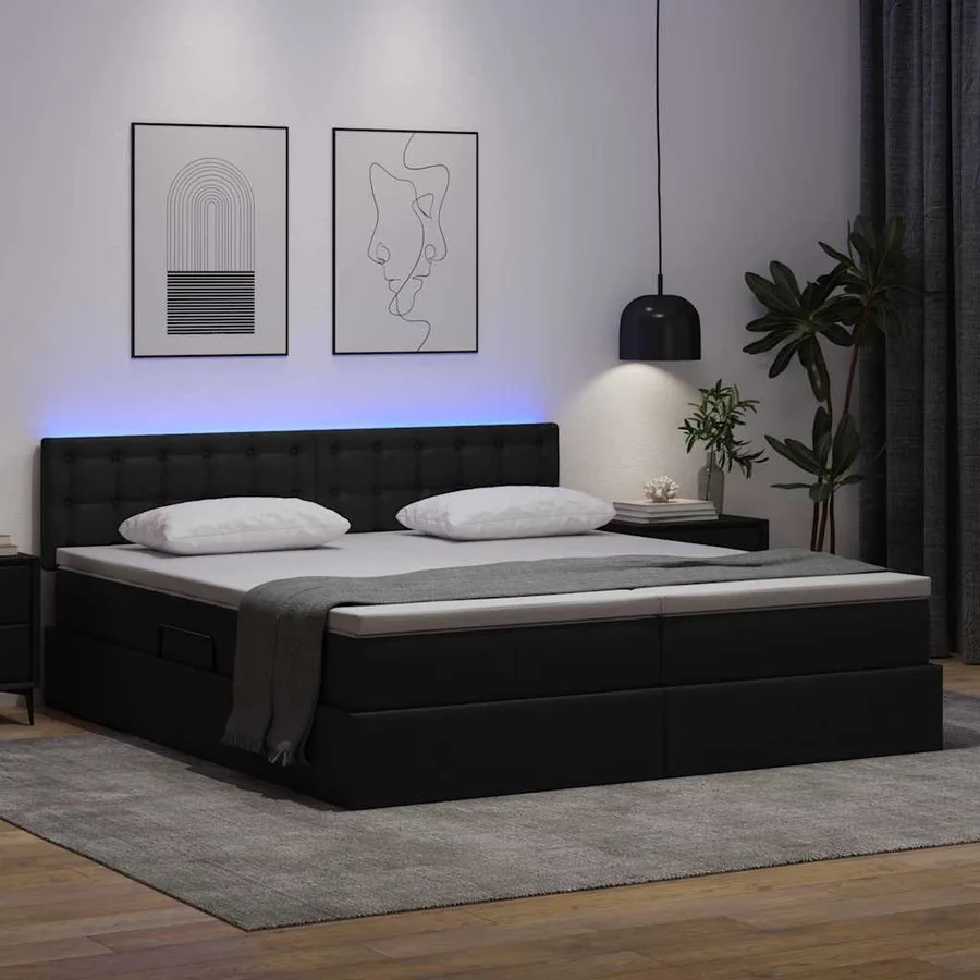 Lit avec rangement et LED Noir 200 x 200 cm Cuir synthétique - 5