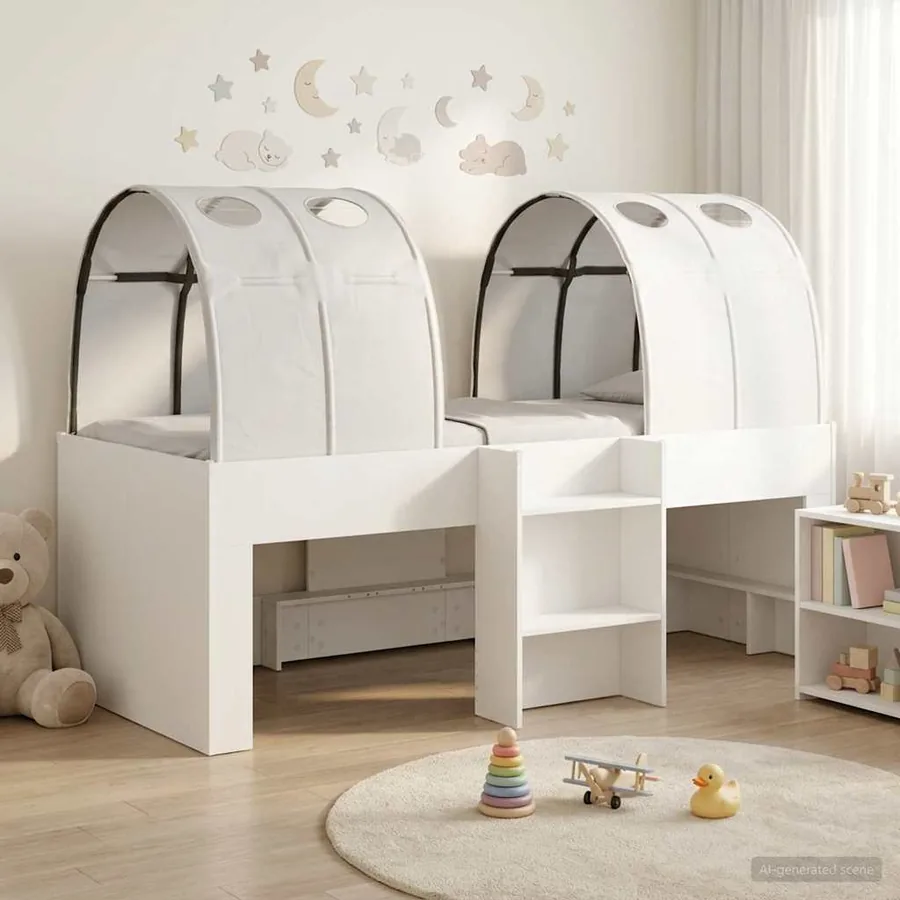 Lit avec Tunnel 3 pc Blanc Bois d'ingénierie
