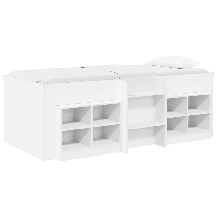 Cadre de lit en loft avec armoire 3 pc Blanc Bois d'ingénierie - 2