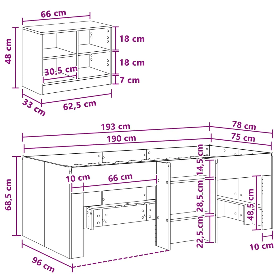 Cadre de lit en loft avec armoire 3 pc Blanc Bois d'ingénierie - 7
