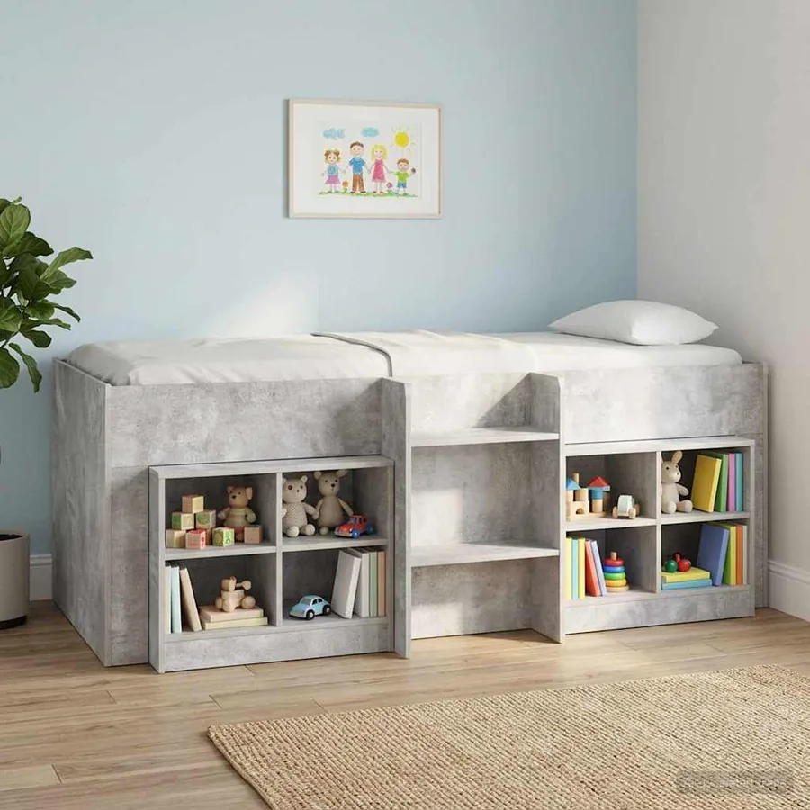 Cadre de Lit Élevé pour Enfants Gris béton 75 x 190 cm