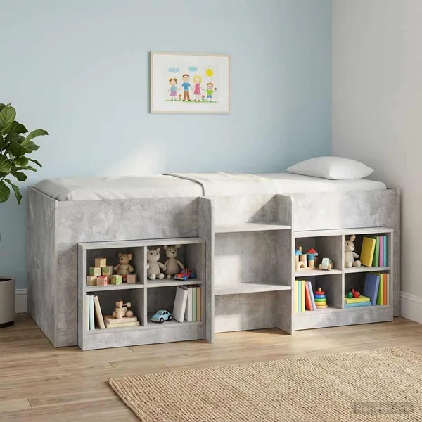 Cadre de Lit Élevé pour Enfants Gris béton 75 x 190 cm