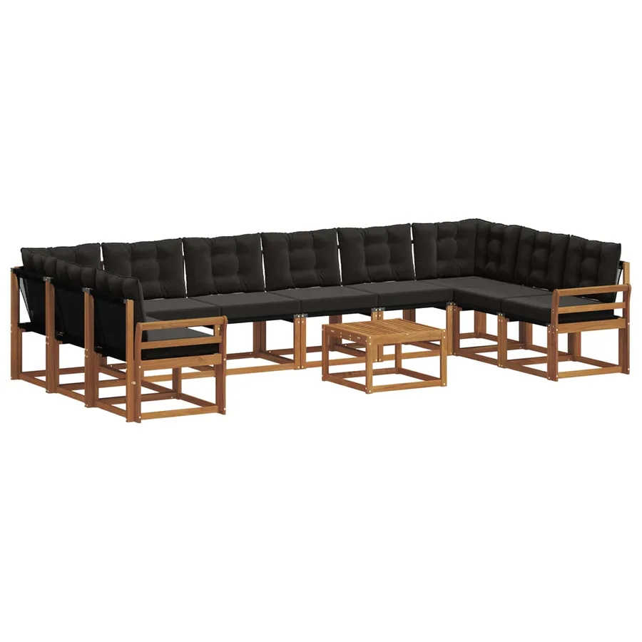 Ensemble de canapés d'extérieur 11 pcs Naturel et Noir - 2