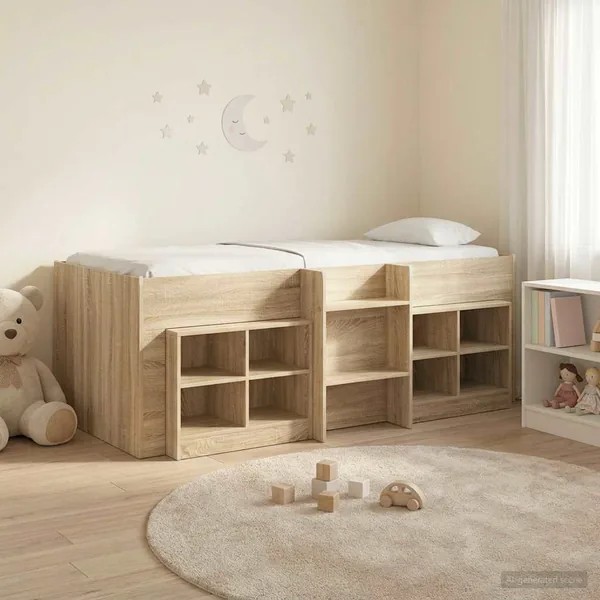 Cadre de lit en loft avec armoire 3 pc Chêne Sonoma