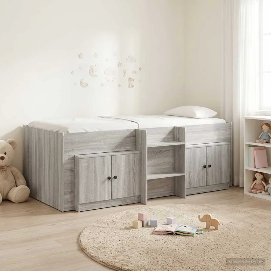 Cadre de lit en loft avec armoire avec porte 3 pc Sonoma gris