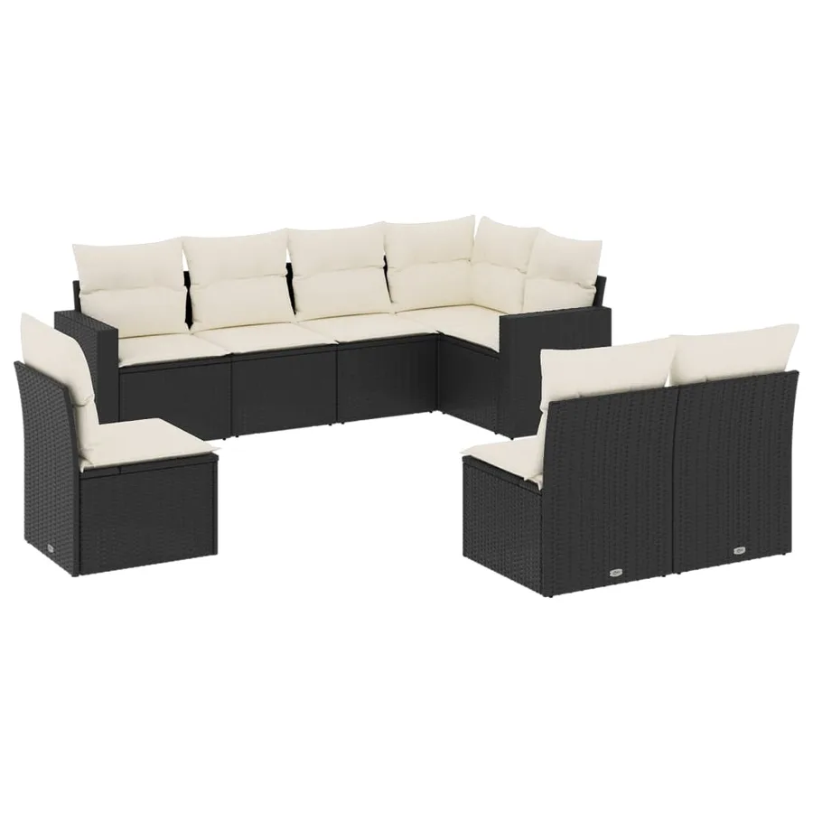 Salon de jardin 8 pcs avec coussins noir résine tressée - 2