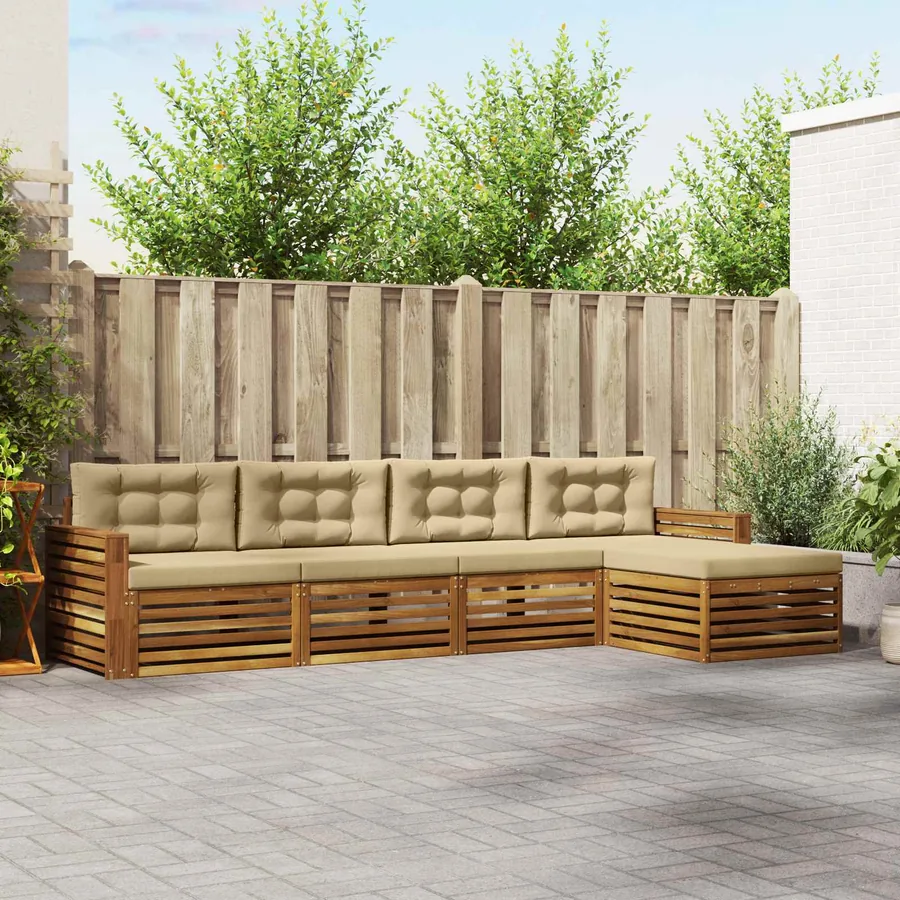 Ensemble de canapés d'extérieur 5 pcs Naturel et Beige