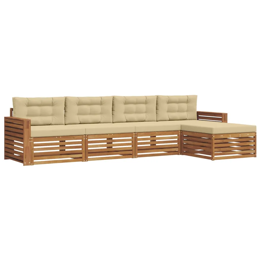 Ensemble de canapés d'extérieur 5 pcs Naturel et Beige - 2