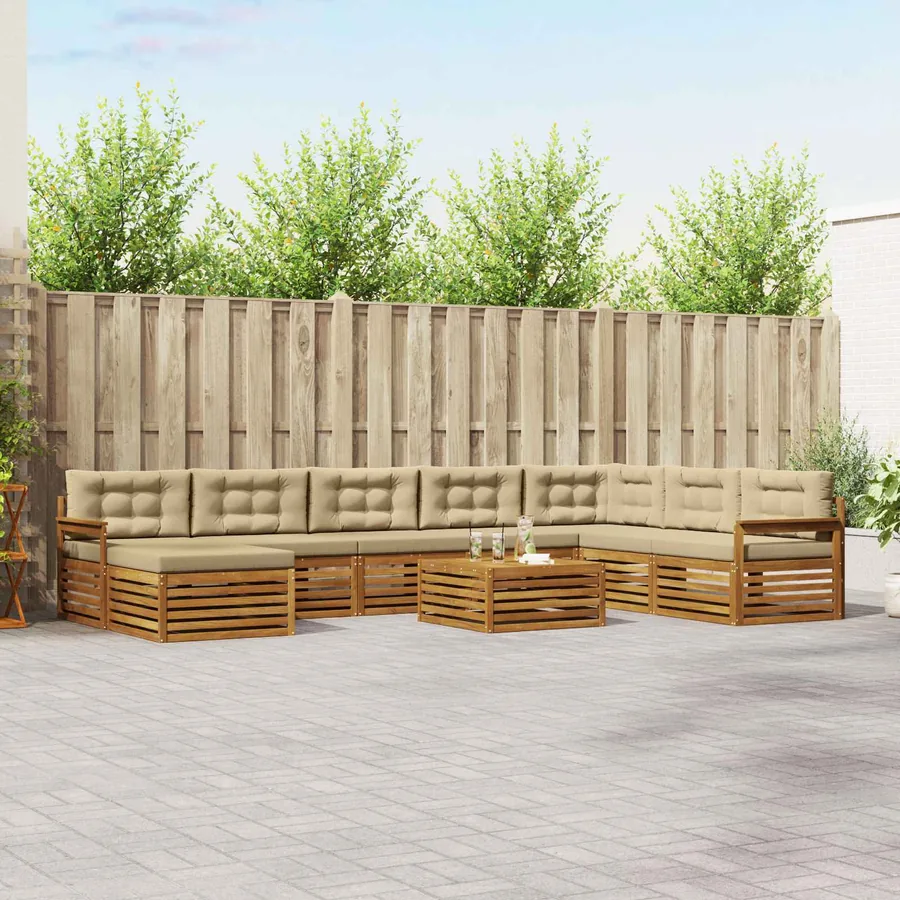 Ensemble de canapés d'extérieur 9 pcs Naturel et Beige