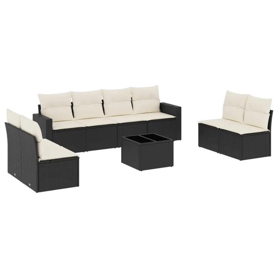 Salon de jardin 9 pcs avec coussins noir résine tressée - 2