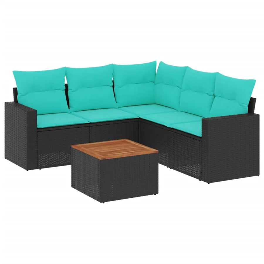 Salon de jardin 6 pcs avec coussins noir résine tressée - 2