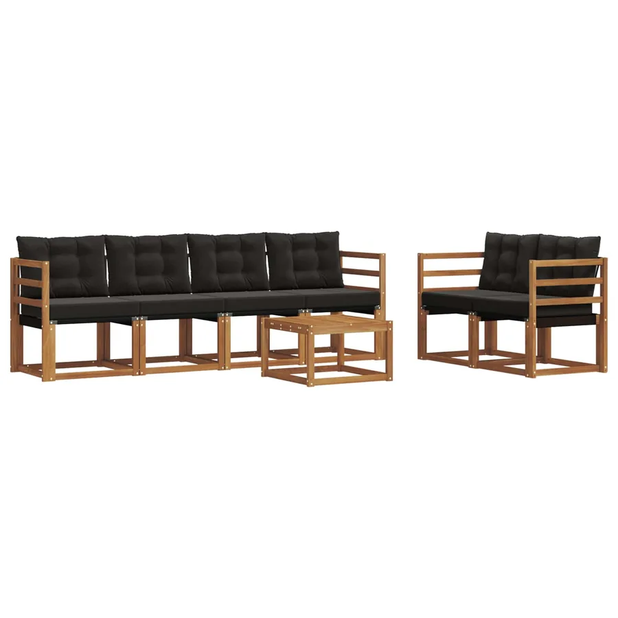 Ensemble de canapés d'extérieur 7 pcs Naturel et Noir - 2