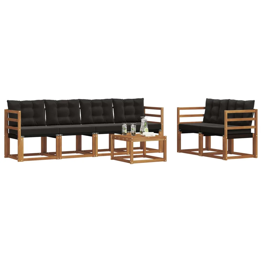 Ensemble de canapés d'extérieur 7 pcs Naturel et Noir - 3