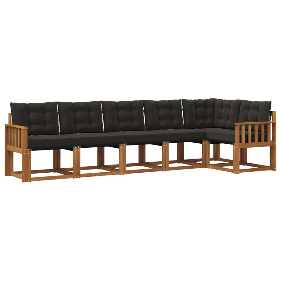 Ensemble de canapés d'extérieur 6 pcs Naturel et Noir - 2