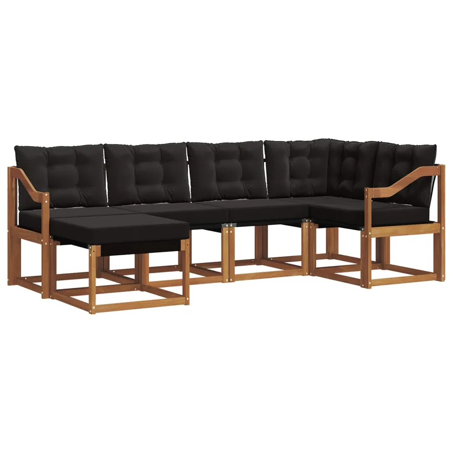 Ensemble de canapés d'extérieur 6 pcs Naturel et Noir - 2