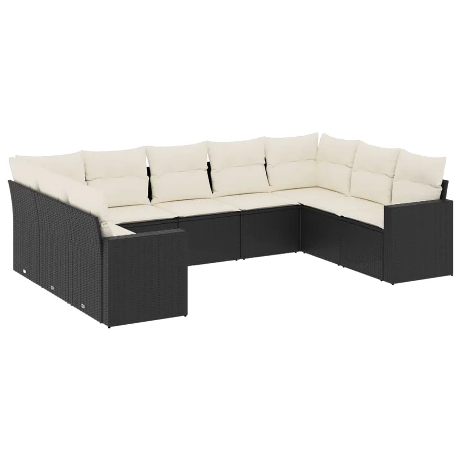Salon de jardin 9 pcs avec coussins noir résine tressée - 2