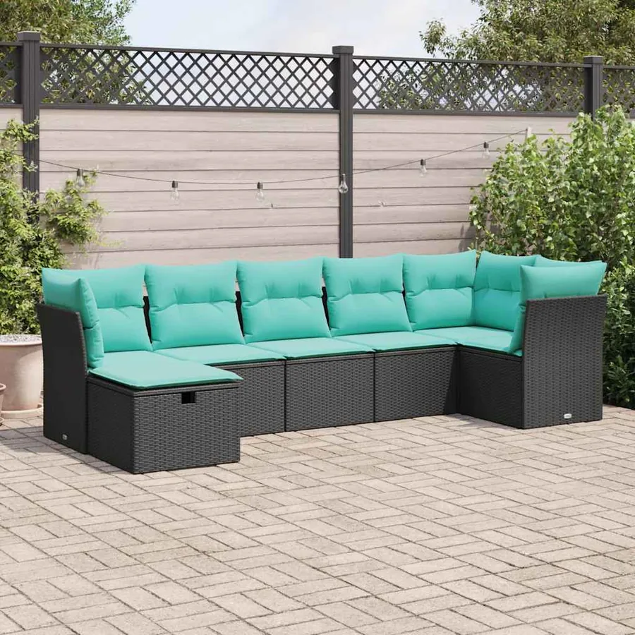 Salon de jardin 7 pcs avec coussins noir résine tressée 55 x 62 x 69 cm - 58,8 kg