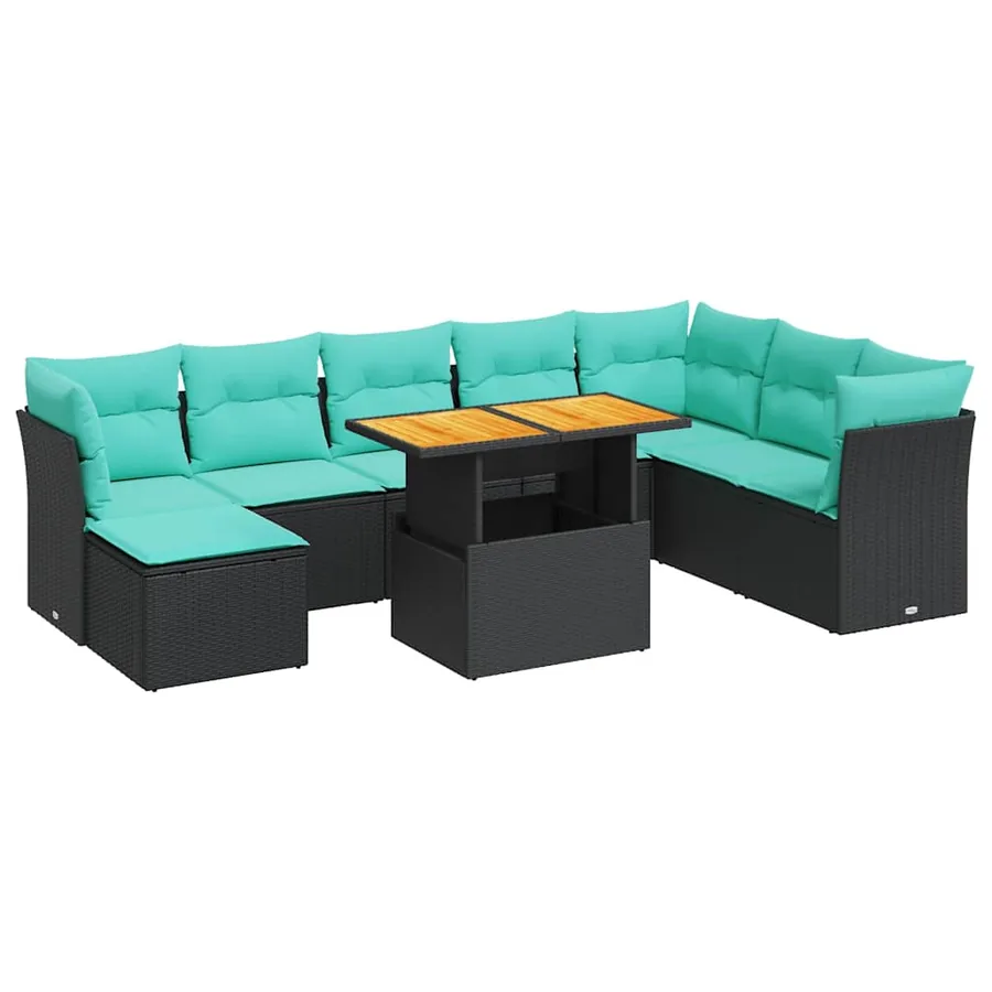 Salon de jardin 6 pcs avec coussins noir résine tressée - 2