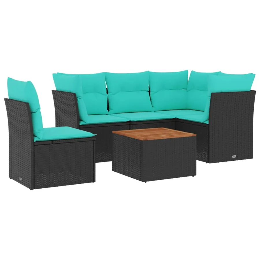Salon de jardin 6 pcs avec coussins noir résine tressée - 2