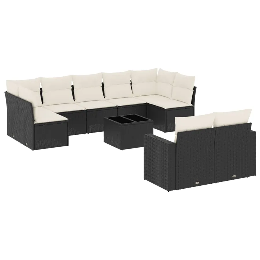 Salon de jardin 10 pcs avec coussins noir résine tressée - 2