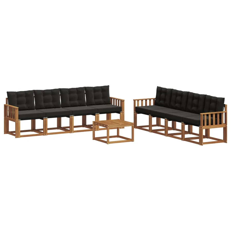 Ensemble de canapés d'extérieur 9 pcs Naturel et Noir - 2