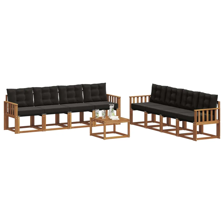 Ensemble de canapés d'extérieur 9 pcs Naturel et Noir - 3