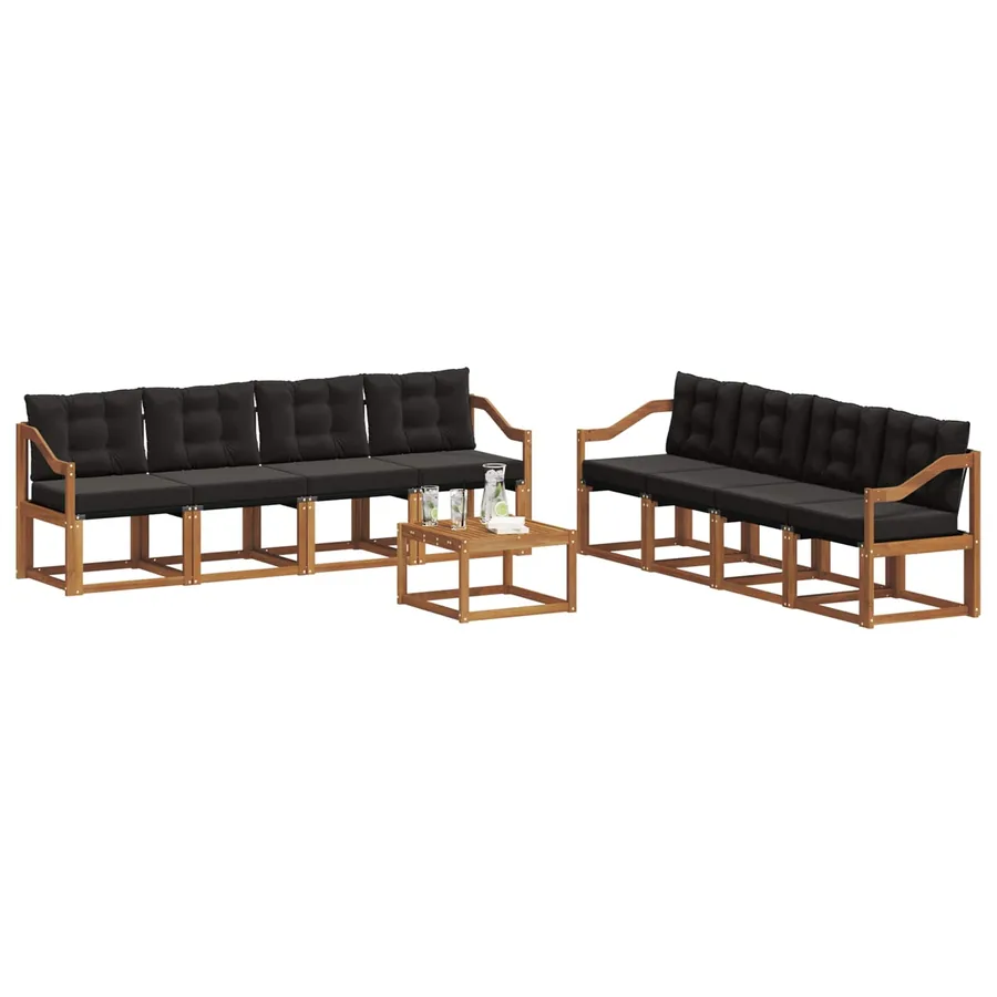 Ensemble de canapés d'extérieur 9 pcs Naturel et Noir - 3