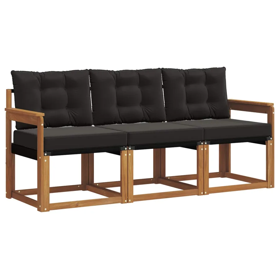 Ensemble de canapés d'extérieur 3 pcs Naturel et Noir - 2