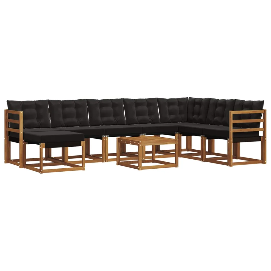 Ensemble de canapés d'extérieur 9 pcs Naturel et Noir - 2