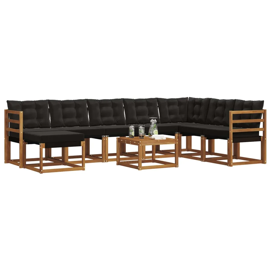 Ensemble de canapés d'extérieur 9 pcs Naturel et Noir - 3