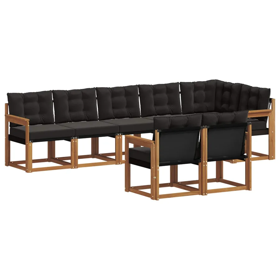 Ensemble de canapés d'extérieur 8 pcs Naturel et Noir - 2