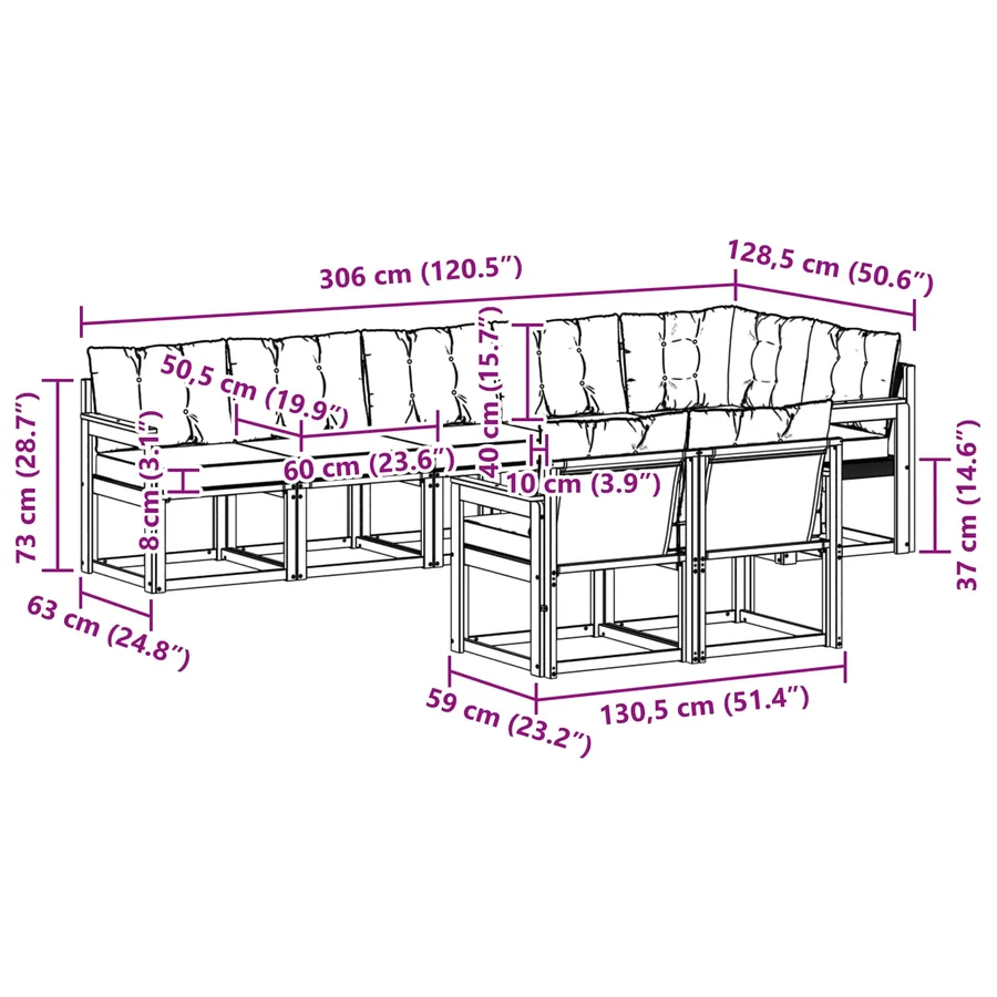 Ensemble de canapés d'extérieur 8 pcs Naturel et Noir - 9