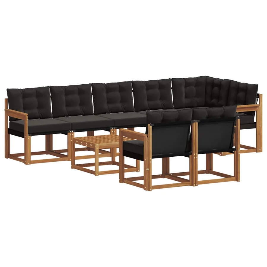 Ensemble de canapés d'extérieur 9 pcs Naturel et Noir - 2
