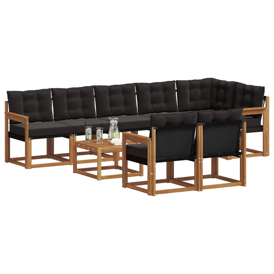 Ensemble de canapés d'extérieur 9 pcs Naturel et Noir - 3