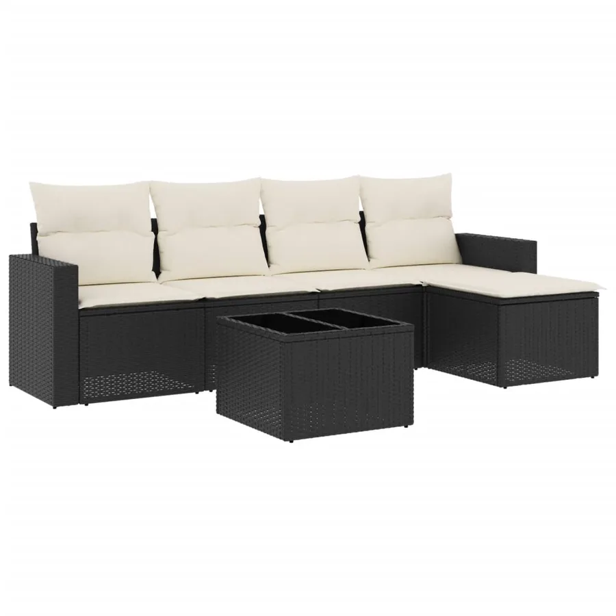 Salon de jardin 6 pcs avec coussins noir résine tressée - 2