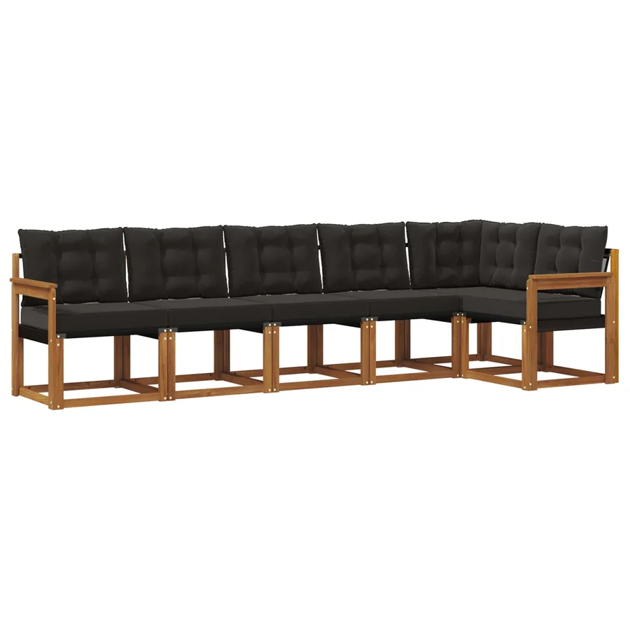 Ensemble de canapés d'extérieur 6 pcs Naturel et Noir - 2