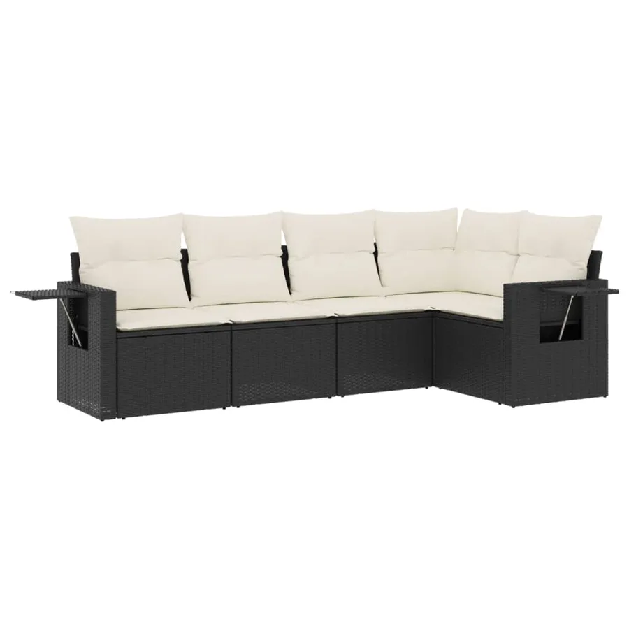 Salon de jardin 5 pcs avec coussins noir résine tressée - 2